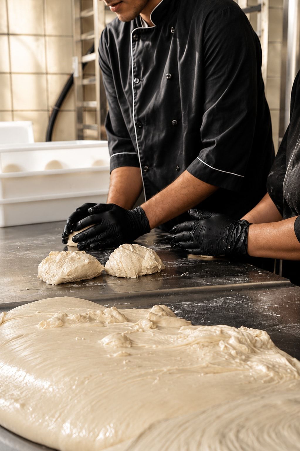 Формування тіста для піци вручну в цеху Nota di Gusto, Харків